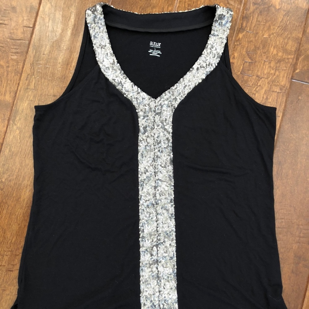 a.n.a. sequin trim tank top L